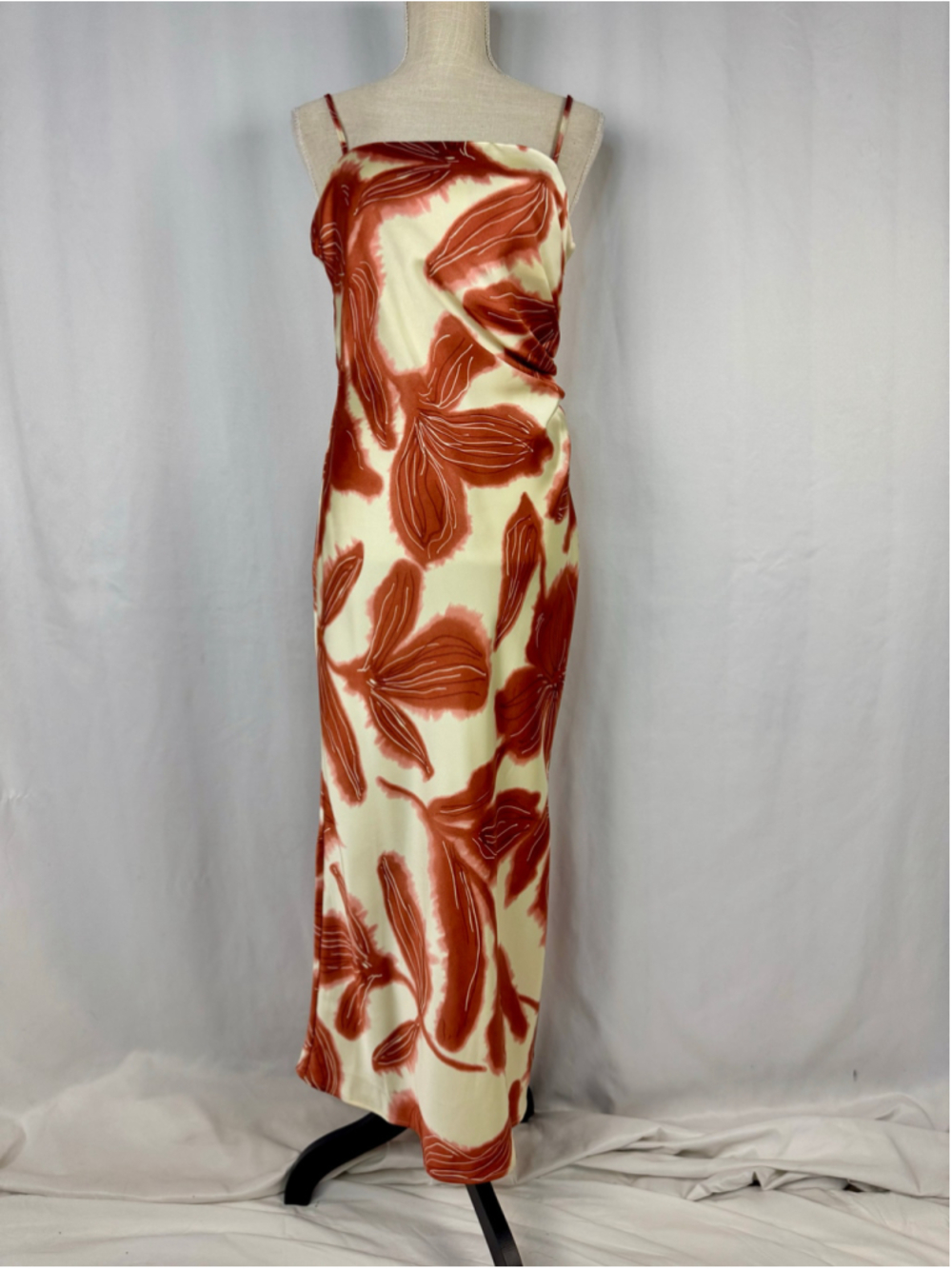 NWT House of Harlow 1960 Satin Midi Dress in Rust & Ivory Floral Women’s Medium